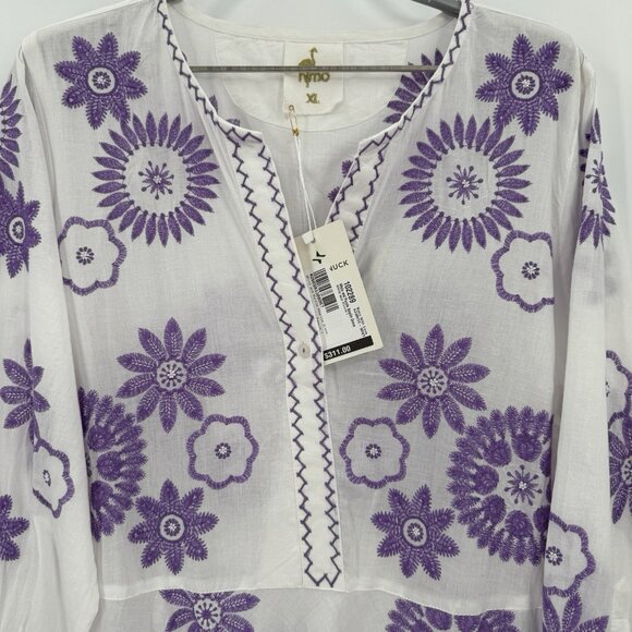 Nimo With Love White and Purple Azurite Dress sz XL NWT Cotton Embroidered - Picture 2 of 12